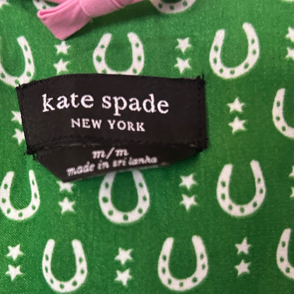 Kate Spade Charming Allover Print Green Pajama Set Elastic Waist Women Size M/M - Picture 4 of 16